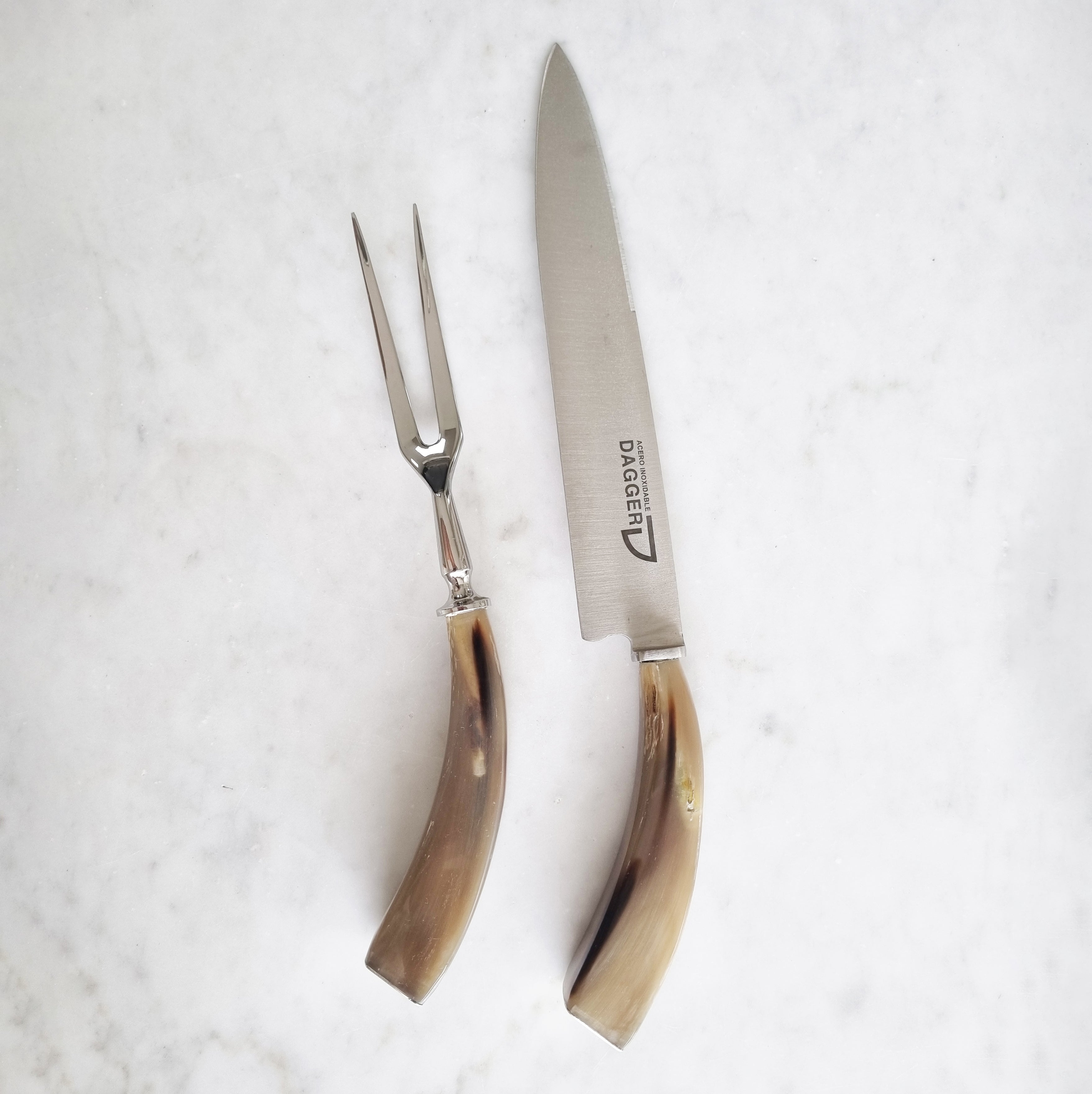 Argentine barbecue carving set with curved natural handles