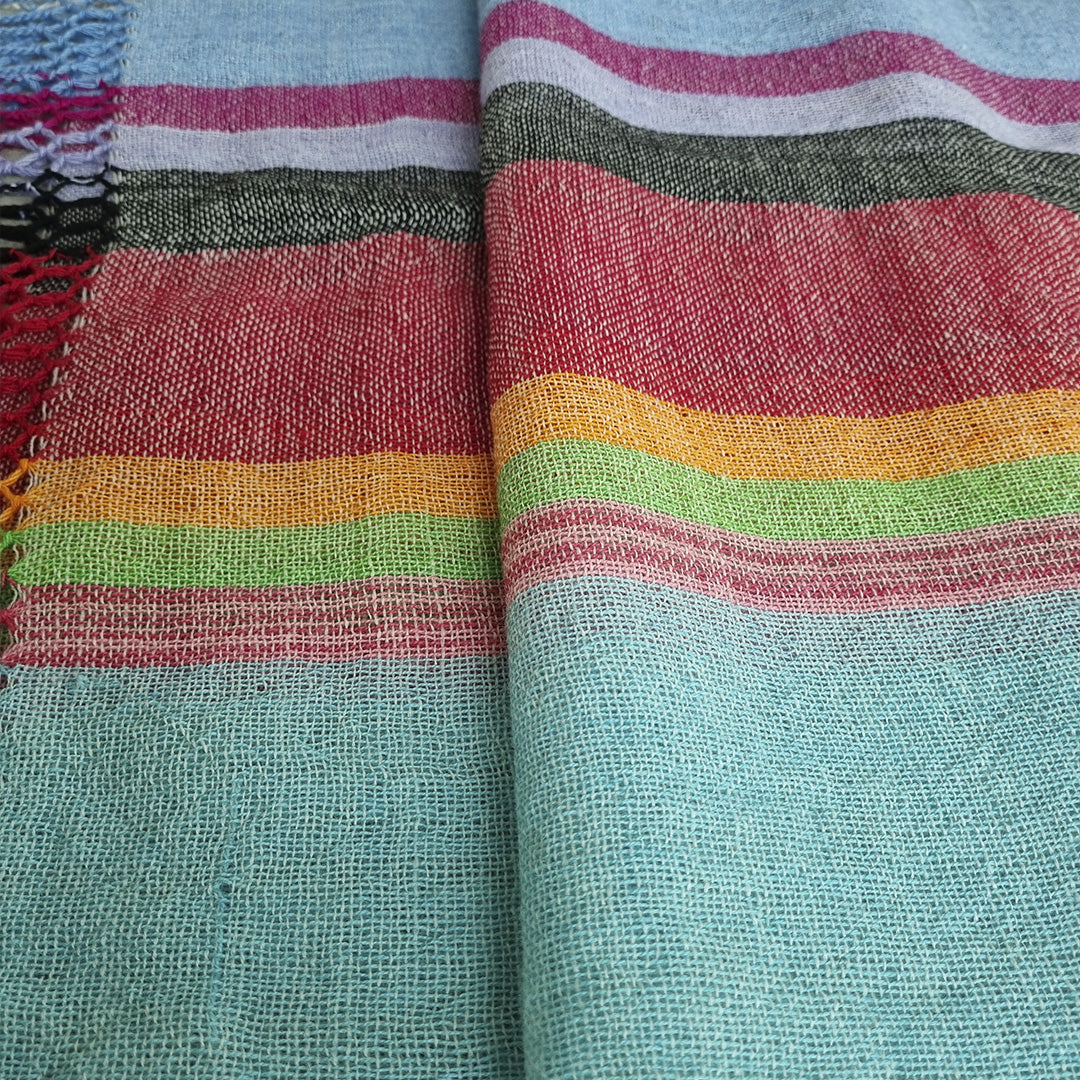 Colorful sheep wool shawl with fringed edges selected by Vakiano