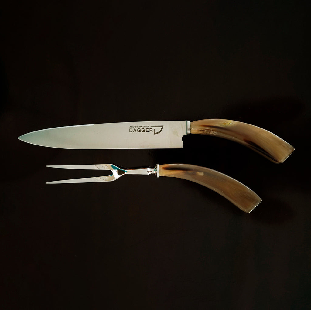 Cow Antler Argentine carving set with knife and carving fork