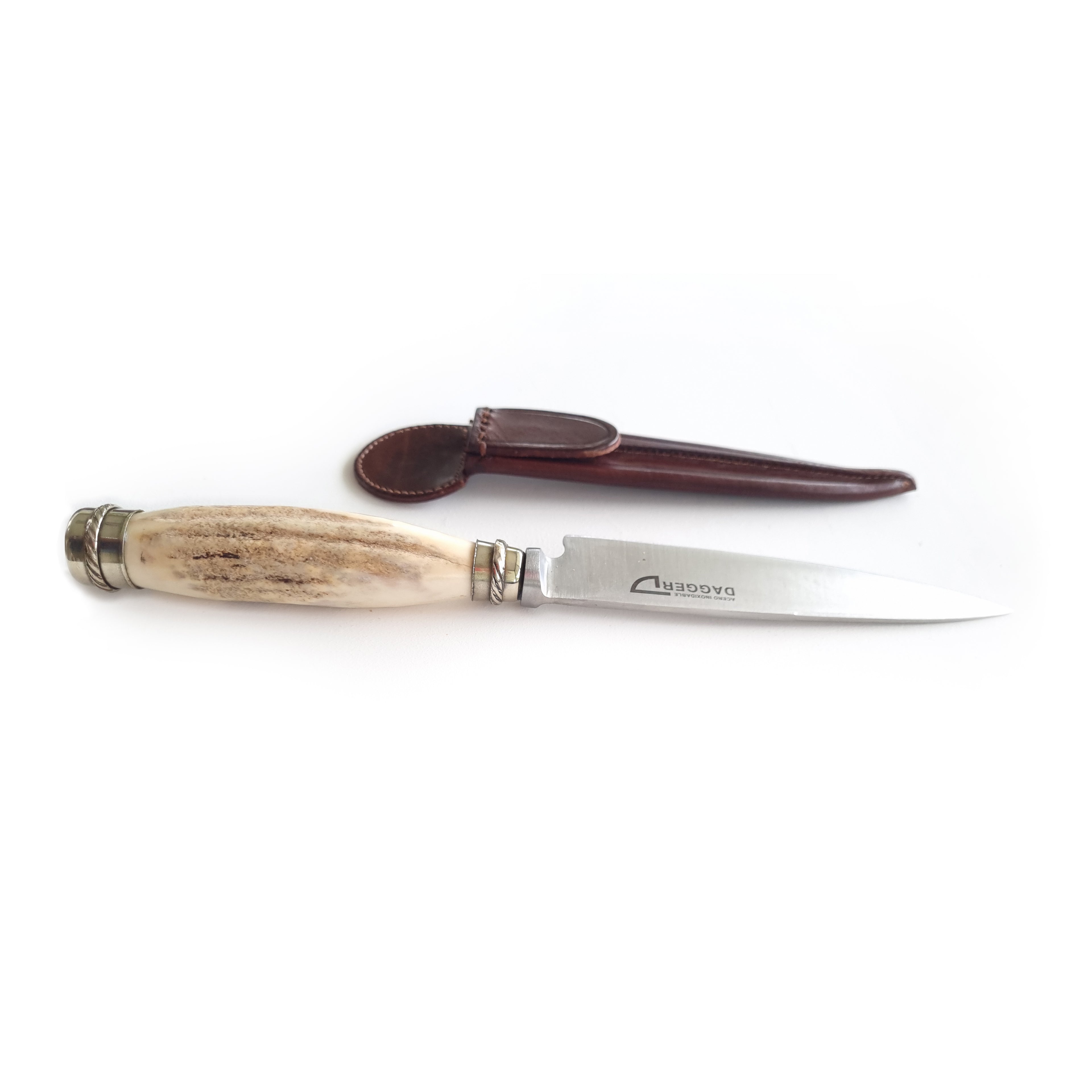 Deer antler knife with leather sheath