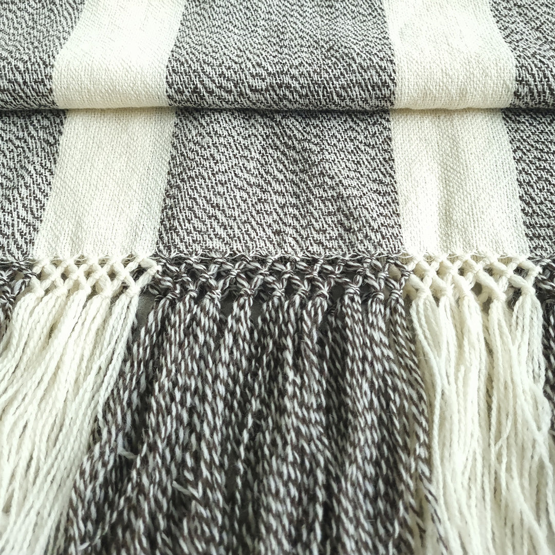 Lightweight wool shawl in brown cream and warm grey tones