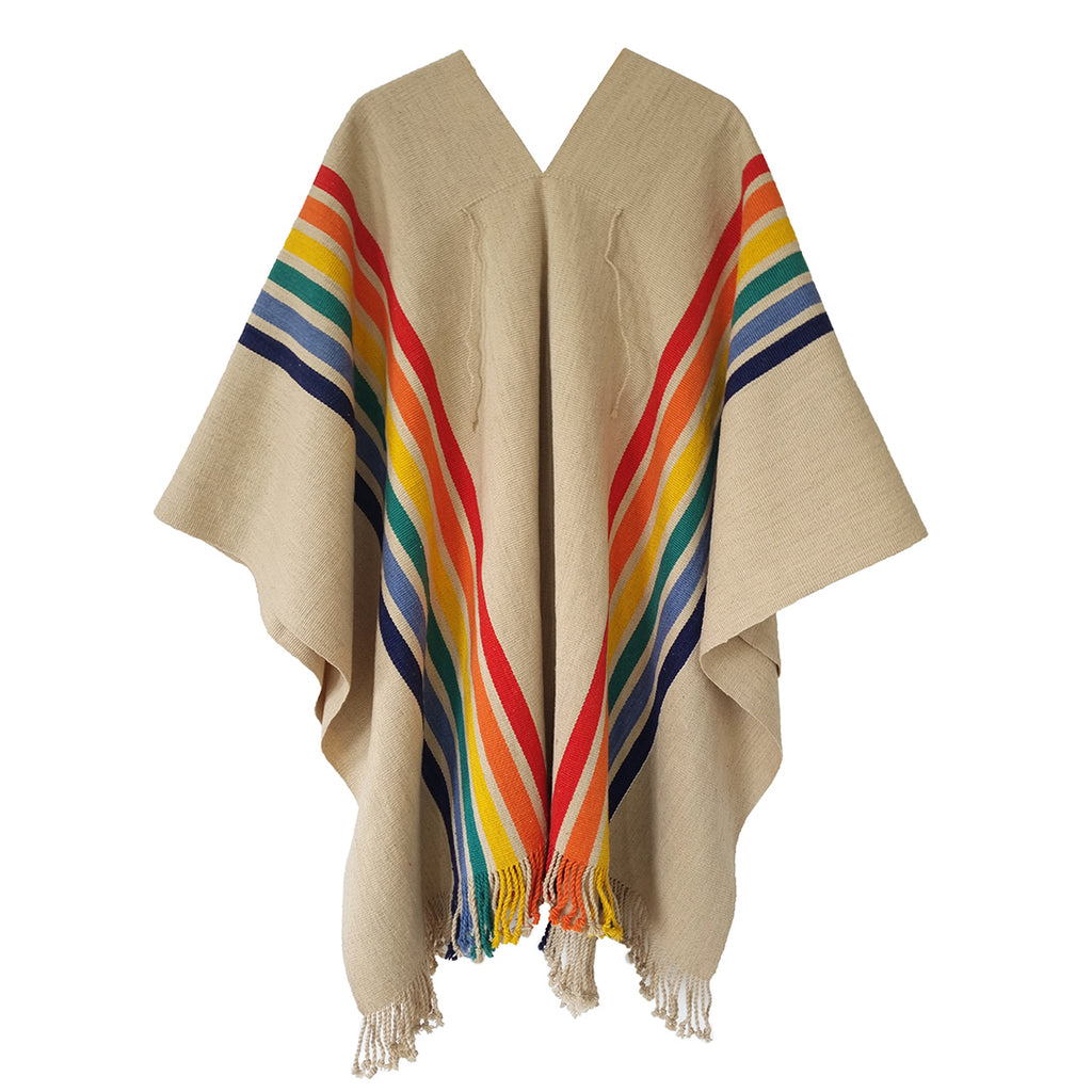 Rainbow Tradition handcrafted Argentine poncho with bold rainbow stripes