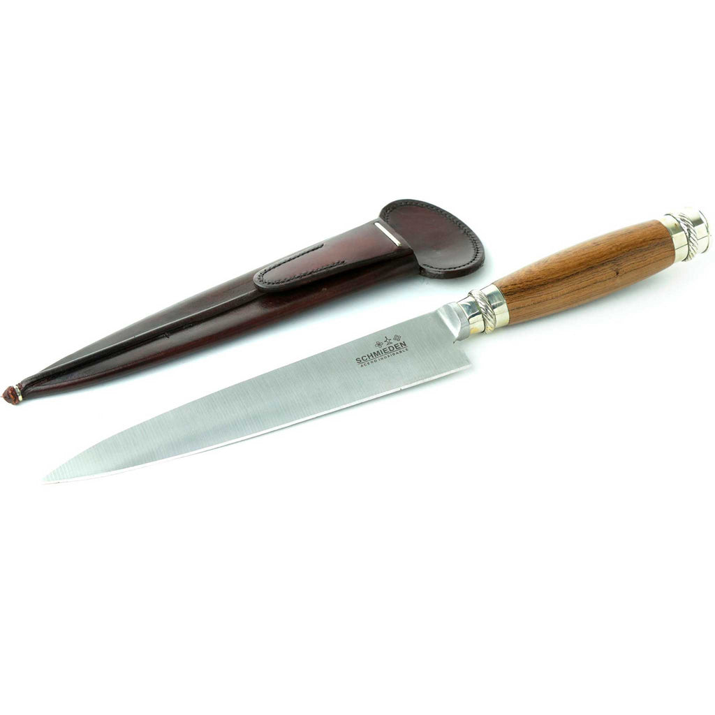 Guayubirá wood and alpaca knife with leather sheath