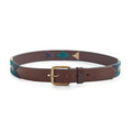 Irish Pampa Argentine leather polo belt with turquoise and beige geometric pattern