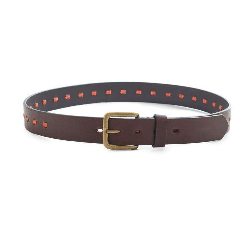 Netherlands Mayan Argentine leather polo belt with orange geometric details