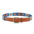 Saint-Tropez Soshon Argentine leather polo belt with blue and orange geometric pattern