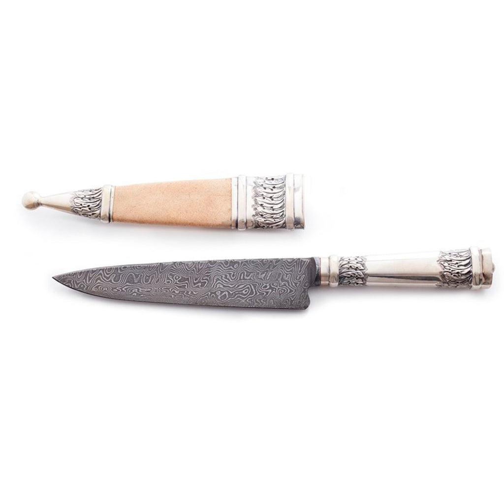 Silver 900 Damascus knife with Picasa sheath