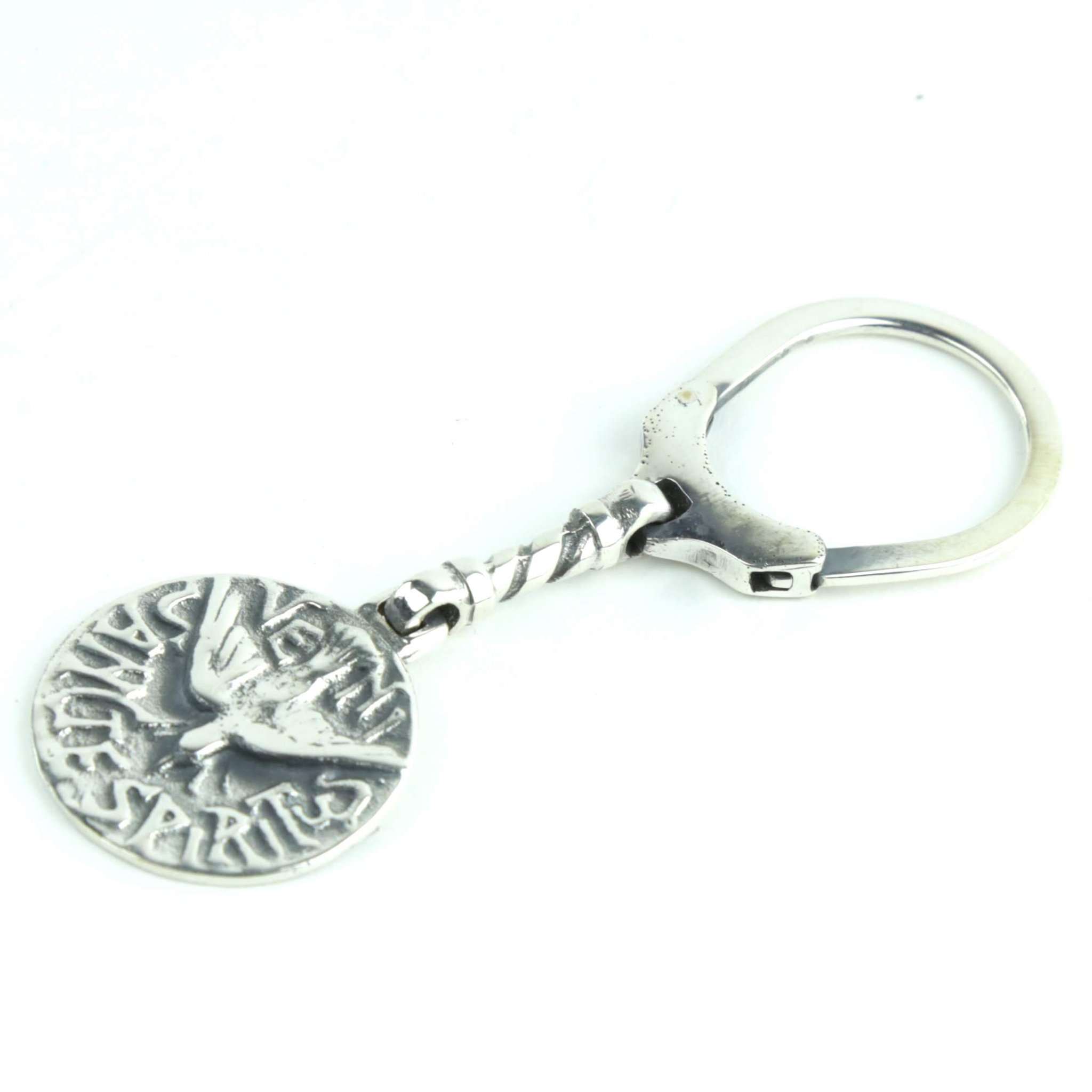 Silver 900 keychain with Holy Spirit motif