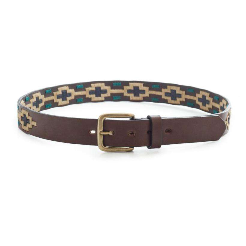 Sydney Azteca Argentine leather polo belt with geometric pattern