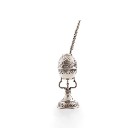 Chalice style mate with leaves and floral motifs + Bombilla